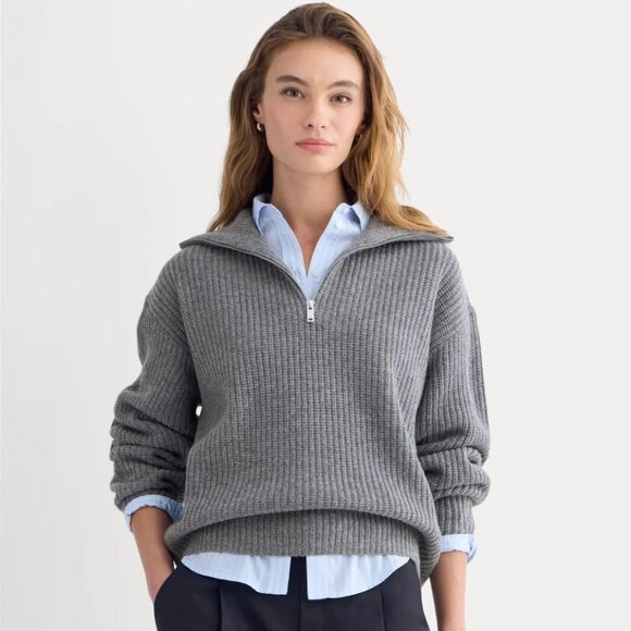 Everlane Sweaters - Everlane The Half-Zip Sweater in Luxe Merino Heathered Mid-Grey, Size Medium